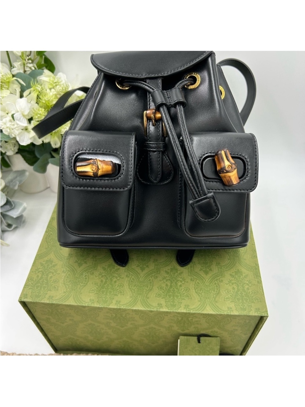 Gucci, leather bamboo backpack made in Italy NWT. Unisex.
